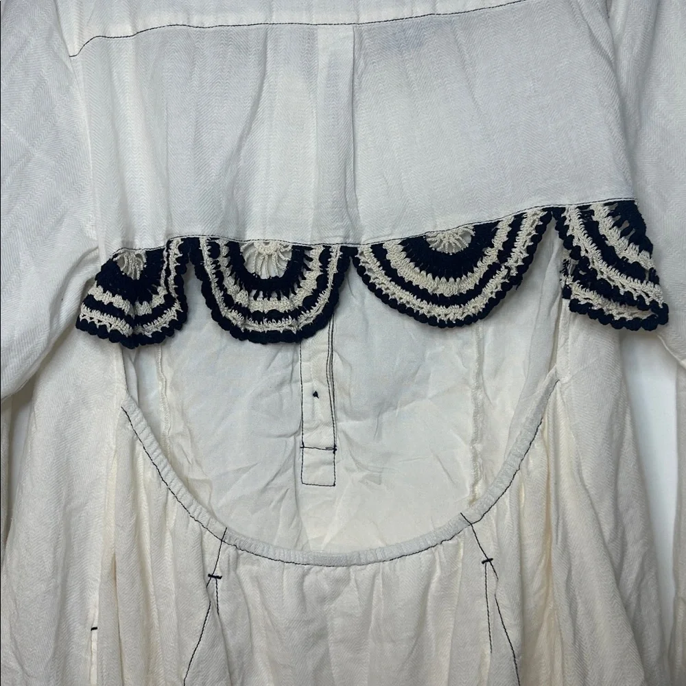 Free People RARE Size Medium Cream and‎ Black Embroidered Tunic Dress